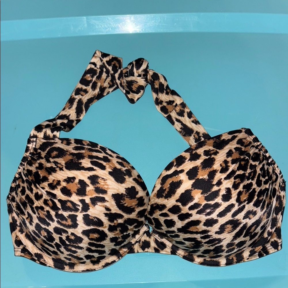 Victoria’s Secret Bombshell Add-2-cups Push-Up Leopard Swim Top Sz36C